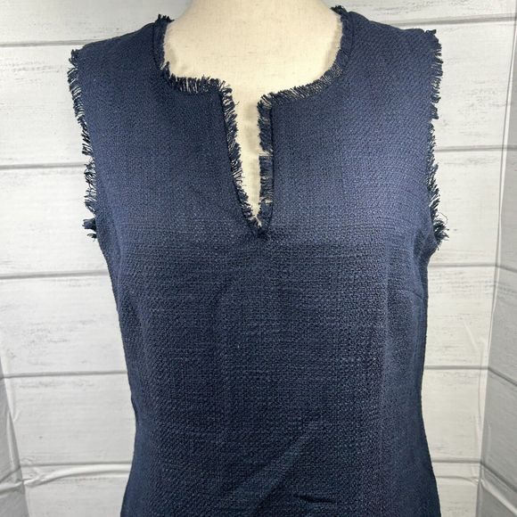 Karl Lagerfeld Paris Womens Fringe Trim Tweed Sheath Dress Sleeveless Blue Sz 10 - Picture 2 of 13